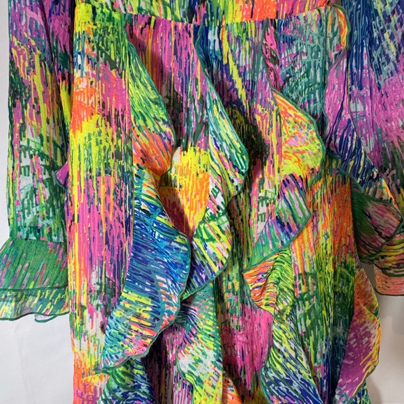 show me your mumu Jenny Ruffle Maxi Dress Small Vibrant colorful chiffon - Picture 7 of 8